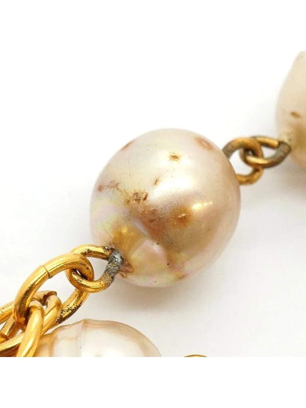 Chanel Necklace Vintage CC Logo Gold Plated Faux Pearl Rhinestone